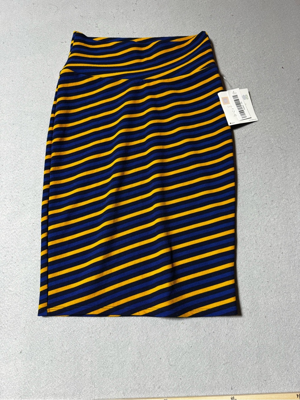 NWT LulaRoe Navy and Yellow Striped Pencil Skirt Size XS